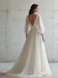 Chiffon Long Sleeve A Line Sweetheart Wedding Dress With Slit