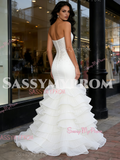Beading Ruffles Tulle Trumpet Mermaid White Sweetheart Wedding Dress