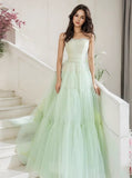 Floor Length Ruffles Green Strapless Prom Dress