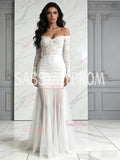 Lace Off The Shoulder Trumpet Mermaid Tulle Wedding Dress