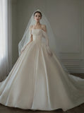 Satin Ball Gown Satin Off The Shoulder Wedding Dress