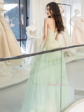 Floor Length Ruffles Green Strapless Prom Dress