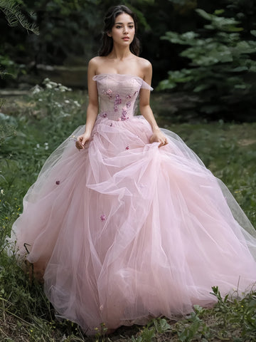 Tulle Strapless Backless A Line Pink Prom Dress