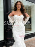 Lace Off The Shoulder Trumpet White Long Sleeve Prom Dress