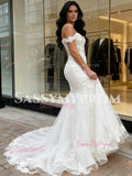 Trumpet Mermaid Tulle Elegant Appliques Off The Shoulder Wedding Dress