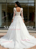Long Sleeve Appliques A Line Square Wedding Dress