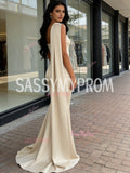 Trumpet Mermaid Satin Shawl Champagne Beading Prom Dress