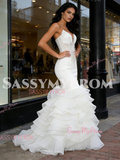 Beading Ruffles Tulle Trumpet Mermaid White Sweetheart Wedding Dress