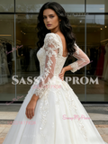 Long Sleeve Appliques A Line Square Wedding Dress