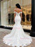 Trumpet Mermaid Tulle Elegant Appliques Off The Shoulder Wedding Dress