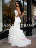Beading Ruffles Tulle Trumpet Mermaid White Sweetheart Wedding Dress