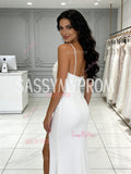 Spaghetti Straps Button Ruched A Line Wedding Dress With Slit