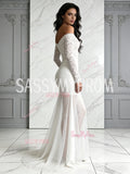 Lace Off The Shoulder Trumpet Mermaid Tulle Wedding Dress