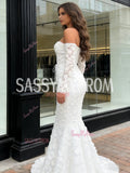 Lace Off The Shoulder Trumpet White Long Sleeve Prom Dress