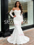 Lace Off The Shoulder Trumpet White Long Sleeve Prom Dress