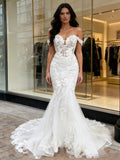 Trumpet Mermaid Tulle Elegant Appliques Off The Shoulder Wedding Dress