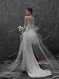 Backless Spaghetti Straps Trumpet Mermaid Tulle Wedding Dress