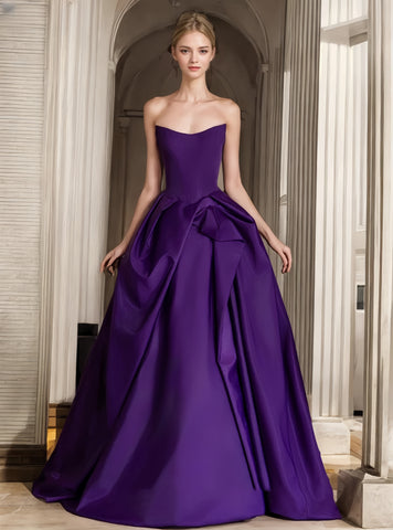 A Line Strapless A Line Grape Purple Satin Prom Dress