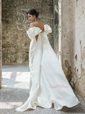 Trumpet Mermaid Puffy Sleeves Satin Off The Shoulder Wedding Dress