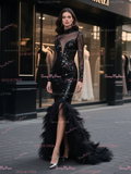 Trumpet Mermaid Sequin High Neck Feather Prom Dress