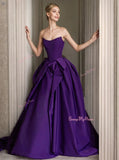 A Line Strapless A Line Grape Purple Satin Prom Dress