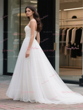 Sheath Column Mini Spaghetti Straps Wedding Dress With Detachable Train