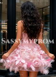 Short Mini A Line Flower Pink V Neck Homecoming Dress