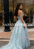 Spaghetti Straps Sparkle Blue A Line Prom Dress