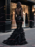 Trumpet Mermaid Sequin High Neck Feather Prom Dress