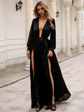 High Slits Deep V-Neck  Black Formal Dress