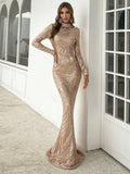 Gold Mermaid Long Sleeve Sequin Prom Dress