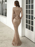 Gold Mermaid Long Sleeve Sequin Prom Dress