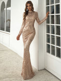 Gold Mermaid Long Sleeve Sequin Prom Dress