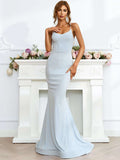 Lace-Up Back Flared Hem Light Blue Evening Dress