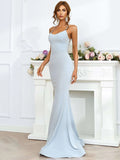 Lace-Up Back Flared Hem Light Blue Evening Dress