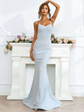 Lace-Up Back Flared Hem Light Blue Evening Dress