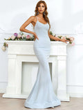 Lace-Up Back Flared Hem Light Blue Evening Dress