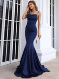 Spaghetti Straps Long Black Mermaid Evening Dress