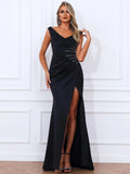 Sparkling Silver Black Satin Party Dress