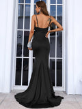 Spaghetti Straps Long Black Mermaid Evening Dress