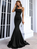 Spaghetti Straps Long Black Mermaid Evening Dress