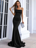 Spaghetti Straps Long Black Mermaid Evening Dress