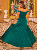 Green Flowing Skirt Off-Shoulder Party Dress