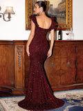 Burgundy Mermaid Square Sequin Party Formal Dress