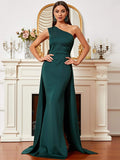 One-Shoulder Flowing Skirt Green Formal Dress