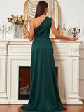 One-Shoulder Flowing Skirt Green Formal Dress