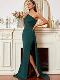 One-Shoulder Flowing Skirt Green Formal Dress