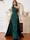 One-Shoulder Flowing Skirt Green Formal Dress