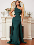 One-Shoulder Flowing Skirt Green Formal Dress