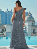 Asymmetrical Neckline Dazzling Sequin Party Dress